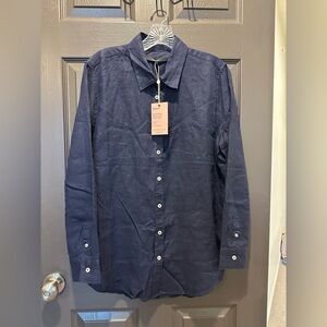 NWT Quince Women’s 100% European Linen Button-Down – Navy (L)